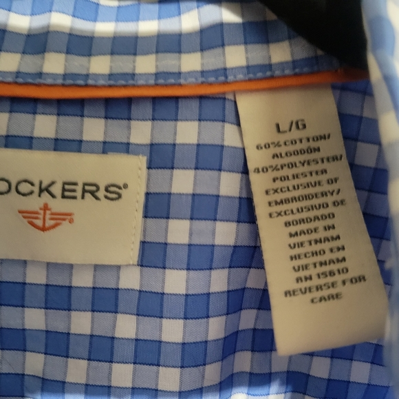 Men's Dockers L/G Checkered White/Blue Dress Shirt. - Picture 3 of 10